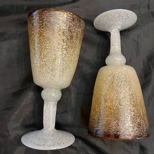 Set of 2 Napoleone Martinuzzi Murano Pulegoso Amber Seafoam Glasses